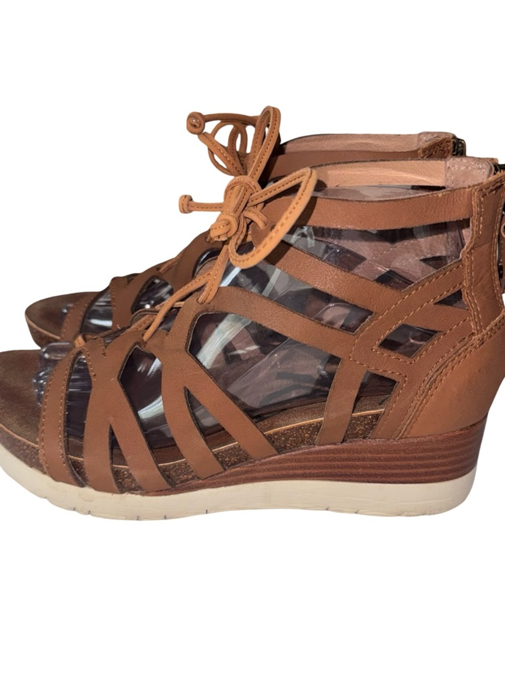 OTBT Escapade 7.5 Brown Leather Wedge Sandals Lace Up Gladiator Boho Comfort - Picture 2 of 8